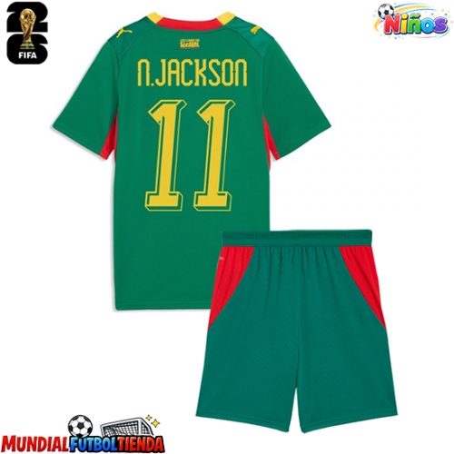 Camiseta Senegal Nicolas Jackson #11 Segunda Equipación Replica Mundial 2026 para niños mangas cortas (+ Pantalones cortos)